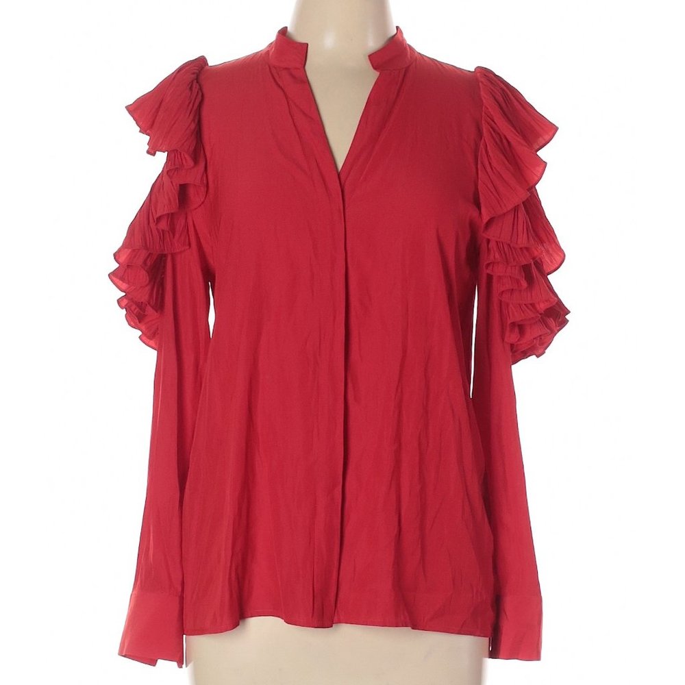 NWT Chelsea and Walker Red Ruffled Cold Shoulder Blouse Size 10 MSRP $268